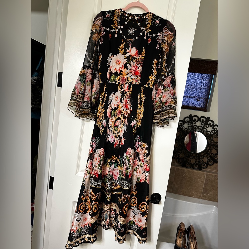 Chic Black Floral Long Sleeve Silk Dress - Picture 9 of 15